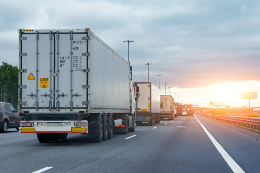 Lorry trucks cars in traffic jam