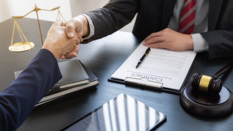 Professional lawyer advising a client on commercial contract legal in service office. Justice, Law, Attorney and Court judge concept.